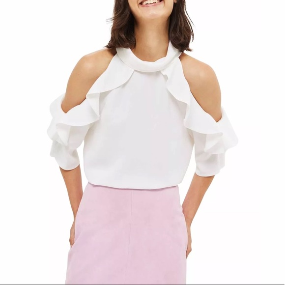 white ruffle cold shoulder top